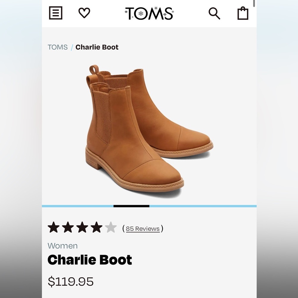 Toms Charlie boot- brown with black dot/leaped like print on heel.